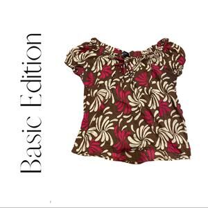 Basic Edition Brown & Pink Floral Into Fall Top